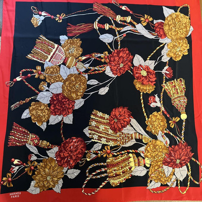 Hermes Schal Carre 90 rot marine Quaste Seide unbenutzt