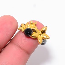 Black Onyx Black And Gold Plated 925 Sterling Silver Ring S.9 R87420