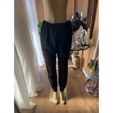 Black Elastic Waist Jogger Trousers Tapered Cuffed Pants Womens Size Medium
