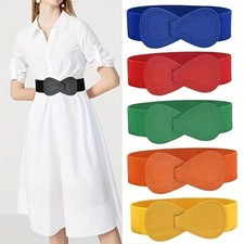 Women Wide Elastic Waist Belt Stretchy Solid Color Dress Coat Cinch Waistband