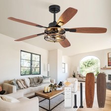 52 Inch Farmhouse Ceiling Fan with Light and Remote, Black 52Inch,