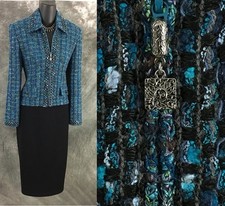 BEAUTIFUL St John collection knit blue multi suit blazer size 2