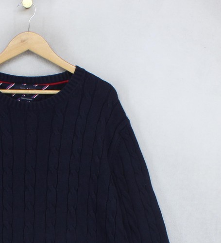 Tommy Hilfiger Cable Knit Jumper Mens Size XL Blue Cotton Cashmere - Picture 7 of 14