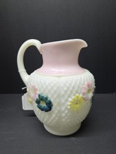 Antique Consolidated Glass Daisy Cosmos Milk Glass Pitcher EAPG
