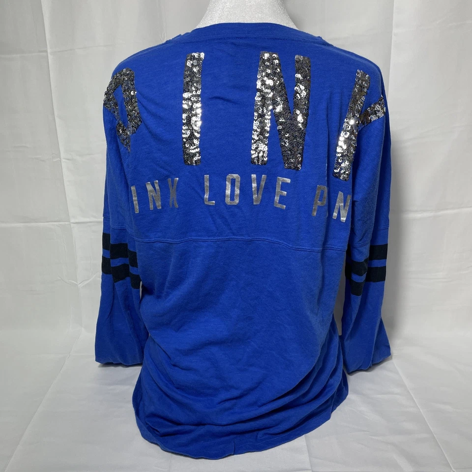 Camisa Victoria Secret Love ROSA Azul Plata Lentejuelas Brillante Manga Larga VS Top XS Foto 4 de 4