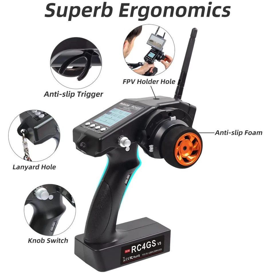 RC4GS V3 5 Channels RC Transmitter and Receiver, 2.4GHz Surface Remote Contro... - Image 3 of 4