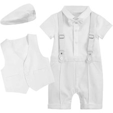 Baby Boy Outfit Infant Formal Suit Romper Top Vest Pant HatSet 5 Pc 3-6 Month