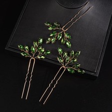 3 Pack Green Crystal Bridal Wedding Hair Pins Bride Hair Pieces Accessories