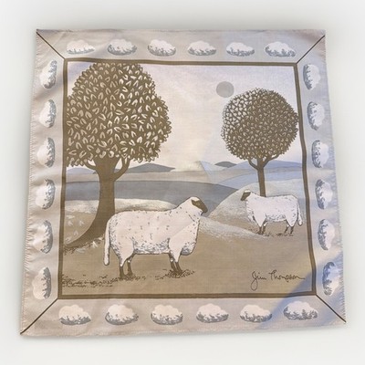 Vintage Jim Thompson Handkerchief  Sheep Cloud Border Gray