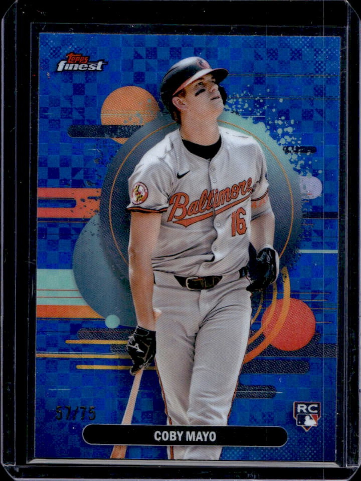 2025 Finest Coby Mayo Uncommon RC Blue X-Fractor Rookie #57/75 Orioles