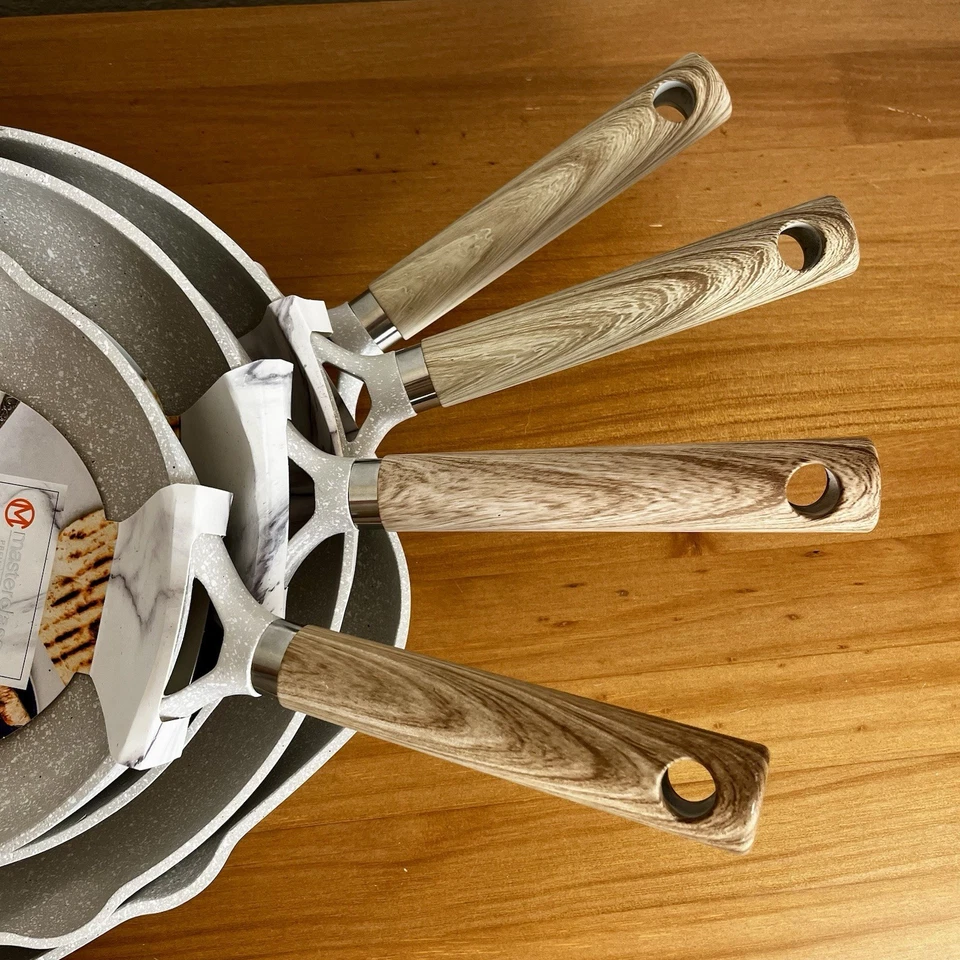 Masterclass Premium Utensilios de Cocina 8′′ 9.5′′ 11” Sartén 11” Parrilla Beige Moteado Juego/4 Foto 3 de 4