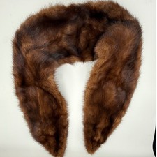 Vintage Mahogany Mink Fur Collar Wrap Brown Floral Satin Lining Hook Closure