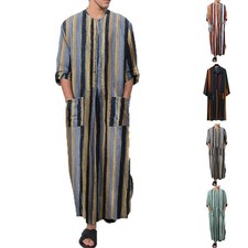 Traditional Saudi Men's Long Dress Robe Arabic Kaftan Thobe for Muslims
