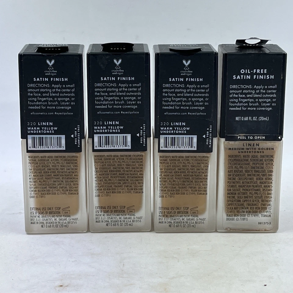 ELF Flawless Satin Foundation 320 Linen Medium Coverage .68 oz. New Lot Of 4 - Image 2 of 4
