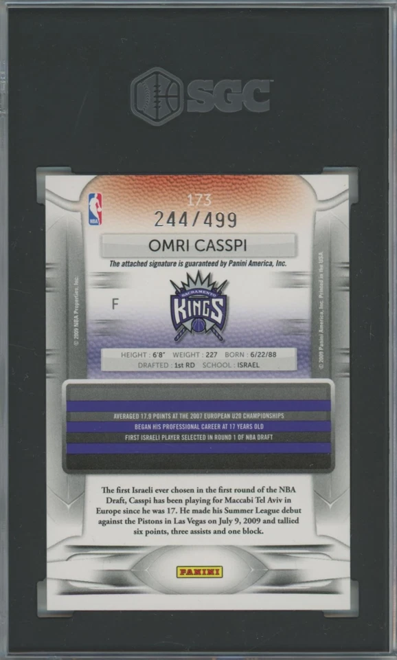OMRI CASSPI RC AUTO SGC 9.5 244/499 2009-10 PRESTIGE DRAFT PICKS LIGHT BLUE #173 - Image 2 of 2