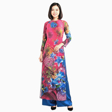 NWOT Women's Pink Floral Print 2 Layer Vietnamese Ao Dai Size M/8