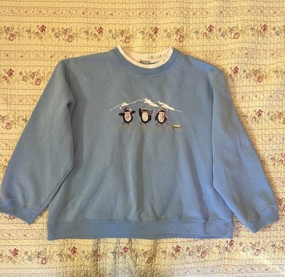 Women s Vintage Classic Elements Baby Blue Winter Sweatshirt Penguins Skating XL