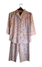 Lauren Ralph Pajama Set Womens M Pink Yellow Floral Cotton Sleepwear Lounge