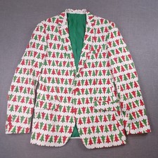 NWT Suslo Suits Couture Red Green Christmas Tree Men's Large Slim Blazer Jacket