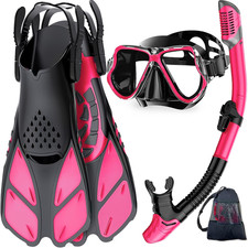 Mask Fins Snorkel Set, Snorkeling Gear for Adults, Panoramic View Snorkel Mask A