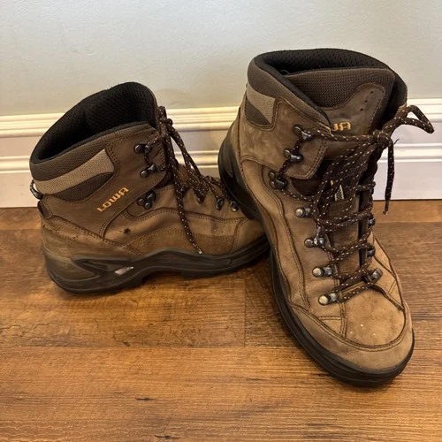 Lowa Renegade GTX Mid Wide Men's 10 Hiking Boots Brown Leather Gore Tex Vibram