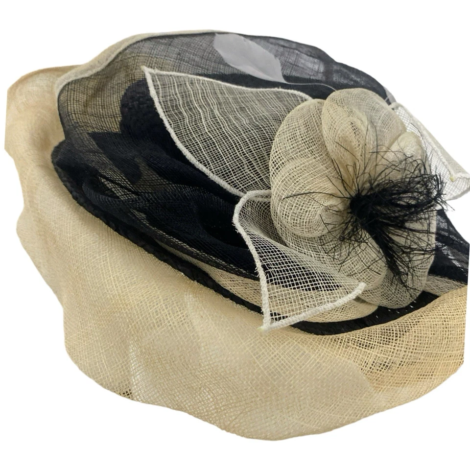 Sombrero Something Special Glam Boda Negro Beige 100% Papel Ala Grande Arco Grande Foto 2 de 4