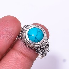 Turquoise Solitaire Gemstone Handmade Gemstone 925 Sterling Silver Ring s.9 Su17