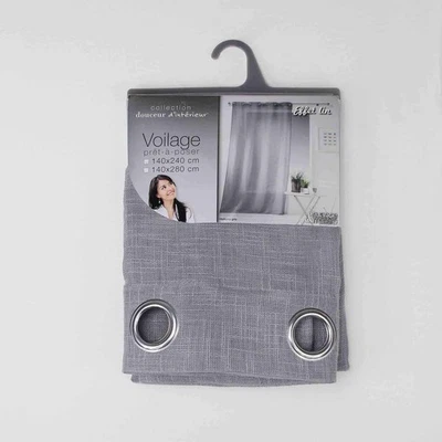 Haltona Panneau A Oeillets Effet Lin Tisse Haltona Polyester, Gris, 240x140 cm - Photo 1/3