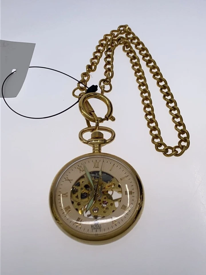 Reloj Bolsillo Royal London Cuerda Manual Dorado Inoxidable Analógico Clásico Excelente Foto 3 de 3