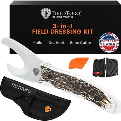 Field Dressing Kit | 3-in-1 Super Tool with Sheath & Sharpener | Skinning Kni...