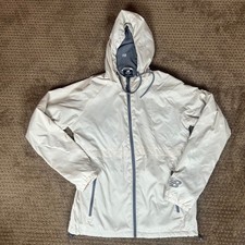 New Balance Windbreaker Jacket Womens Small Cream Fleece Lined Full Zip Hooded