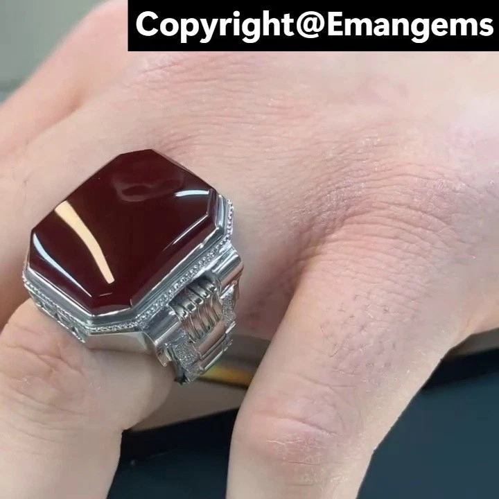 Original Yemeni Red Agate Ring 925 Silver Handmade Xmas Aqeeq Gift Ring for Him - Image 2 of 4