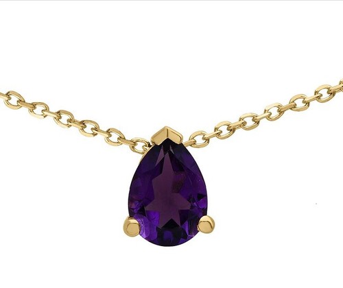Dolly-Bijoux Joaillerie Collier 42cm Pendentif Or Massif 9K Améthyste 9*6mm - Picture 2 of 12