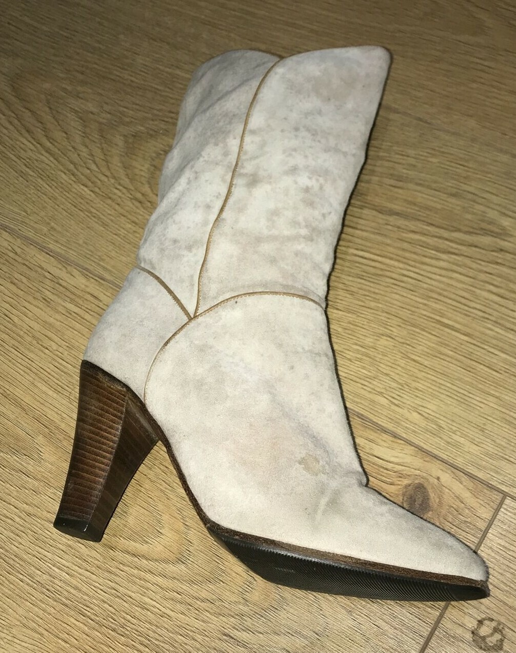 Vintage 1970s Soft Suede Boots, Size 35.5 Eu, 2.5 UK, Need TLC, Mushroom Colour 9