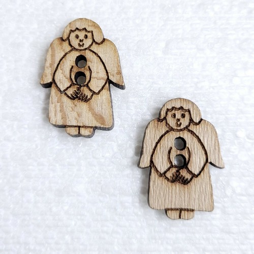 2 Wooden Angel Buttons 25mm 2 Hole Novelty Heavenly Wings Sewing Art DIY Crafts - Picture 1 of 12