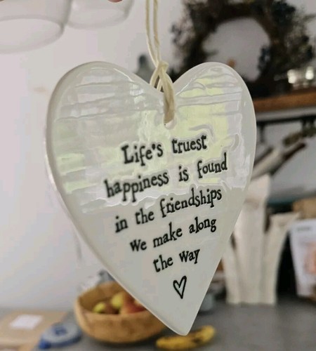 East of India Porcelain Hanging Heart Keepsake Gift Friend Friendship Present - Picture 3 of 3