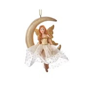 Kurt Adler Gold and White Fairy Sitting On a Half Moon Ornament Style A Mystical