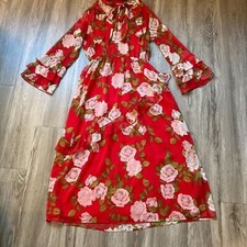 Zara Red Floral Ruffle Maxi Dress Size S