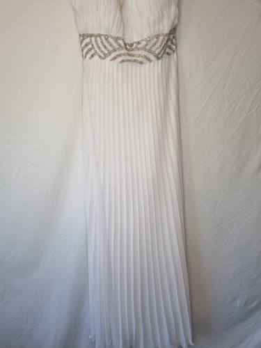 Imoda White Chiffon Ruched Pleated Beaded Grecian Empire Wedding Dress Sz 12 - Picture 2 of 14