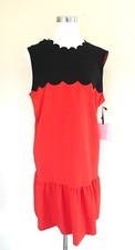 Victoria Beckham Target Orange Black Shift Dress Sleeveless Ruffle Hem Size XL