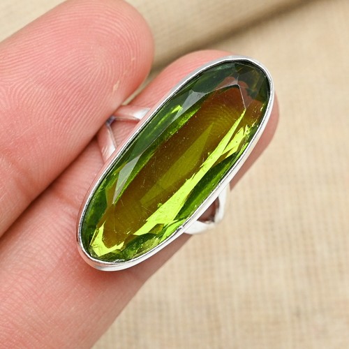 Dazzling Peridot Gemstone Handmade 925 Solid Sterling Silver Lovely Jewelry Ring - Picture 2 of 4