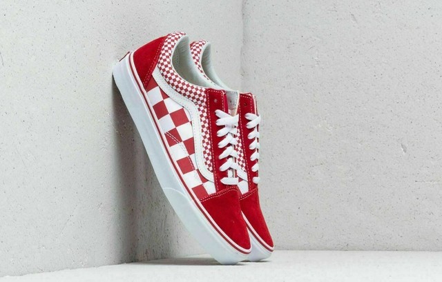 vans old skool mix checker chili pepper & white skate shoe