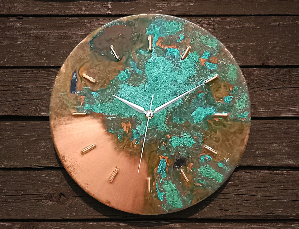 Reloj de Pared Art Deco Moderno Silencioso Hecho a Mano Cobre, Decoración Arte de Pared de Metal Original Foto 3 de 4