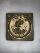 Reims France Brass Ashtray Coin Tray  Patent Depose Souvenir Lady With Basket