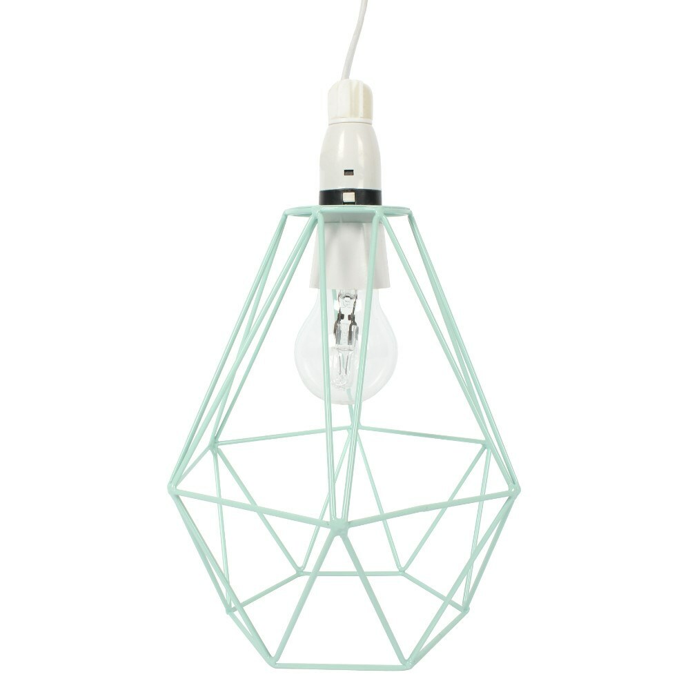 Metal Frame Lamp Pendant Wire Light Shade Modern Aqua Blue Geometric Shaped