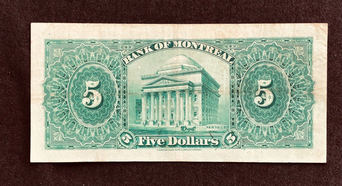 BANKNOTE BANK OF MONTREAL CANADA 1923 $5 FIVE DOLLARS #2611311 - Picture 4 of 6
