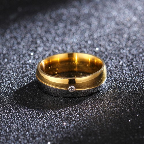 18K Gold Silber poliert Titan Stahl Band Damen Ehering CZ Ringgröße 6-12 - Bild 8 von 13