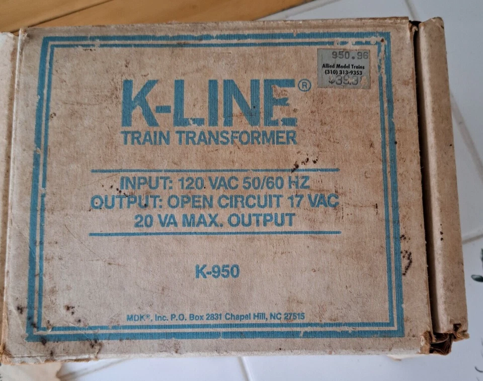Transformador de tren K-Line modelo K-950 120VAC 50/60Hz con instrucciones de colección Foto 2 de 4