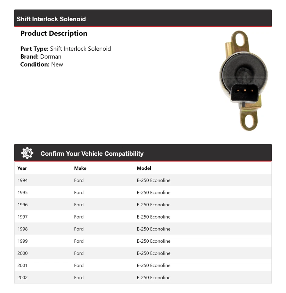 Solenoide de bloqueo de cambio Dorman Econoline 1994-2002 Ford E-250 1995 1996 Foto 2 de 4