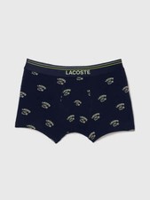 Image of Lacoste 1 Pack All-Over Print Stretch Cotton Trunks - Navy Blue / Yellow